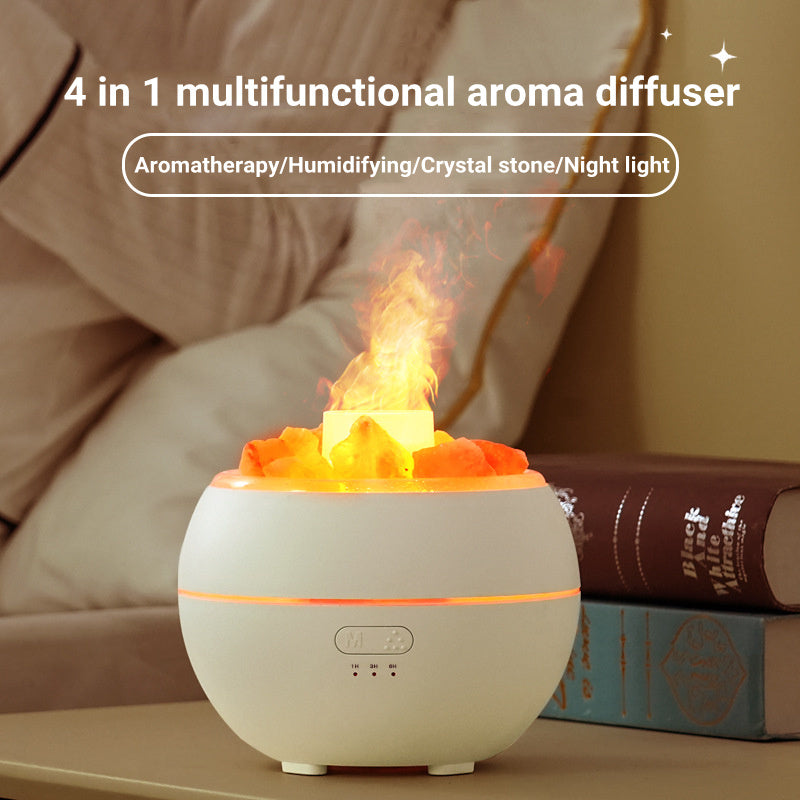 Umidificator de aer/aromă cu simulare de flacără cu piatră de sare, lumină LED