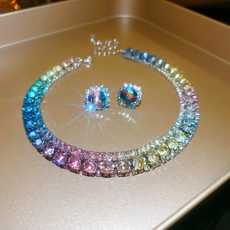 Set colier cu cercei patrati, efect de diamant