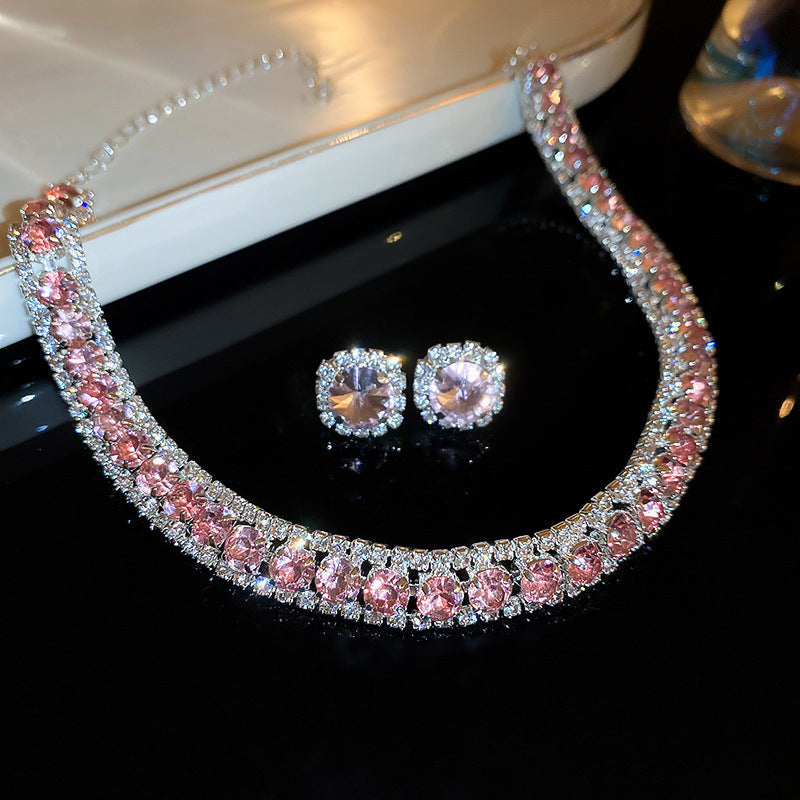 Set colier cu cercei patrati, efect de diamant