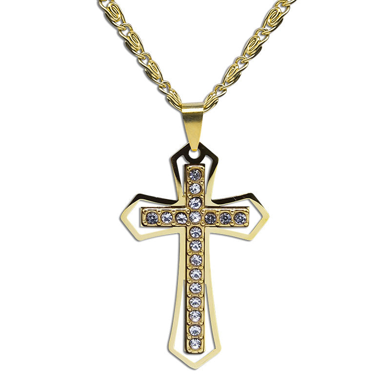 Colier barbatesc cu pandantiv cruce de cristal, efect de diamant