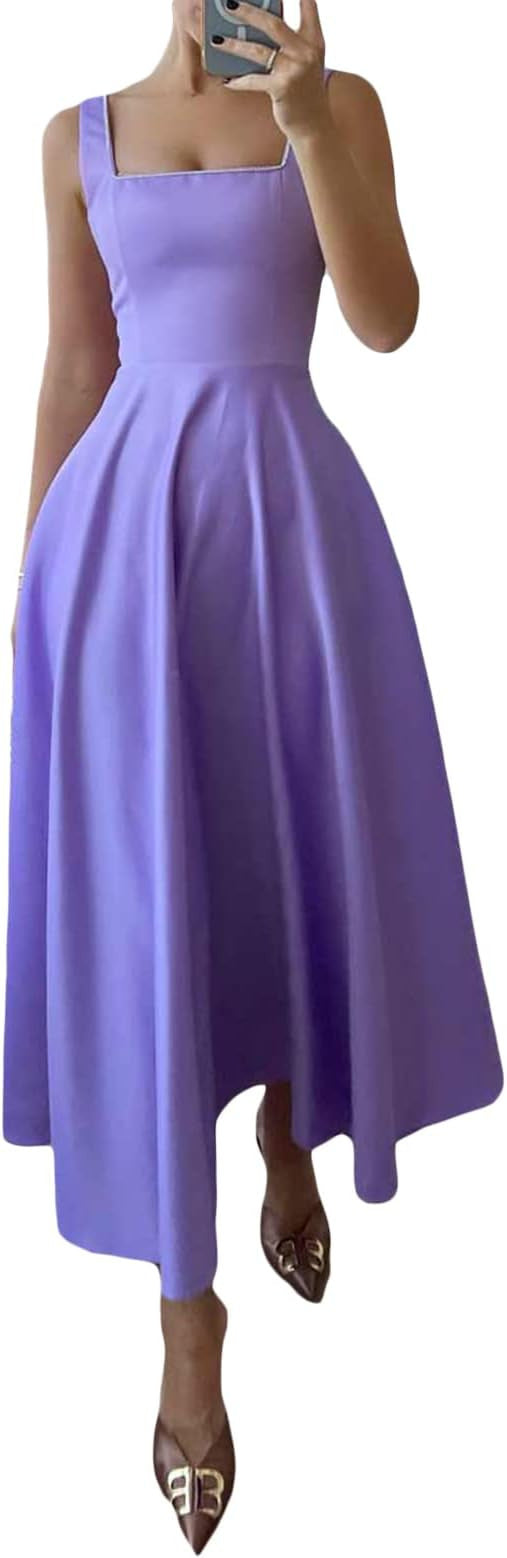Women's long dress with low cut and square collar
