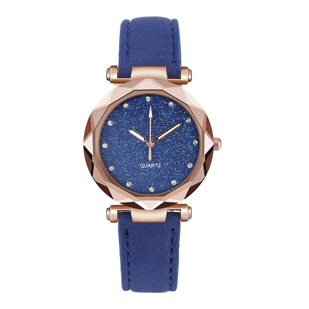 Ceas elegant de dama, cu strasuri cu efect de diamant si curea din piele