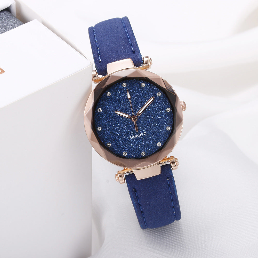 Ceas elegant de dama, cu strasuri cu efect de diamant si curea din piele