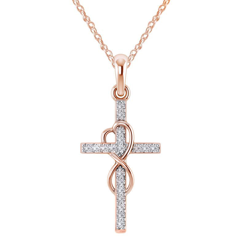 Colier cu pandantiv în cruce din aliaj cu efect de diamant cu opt caractere