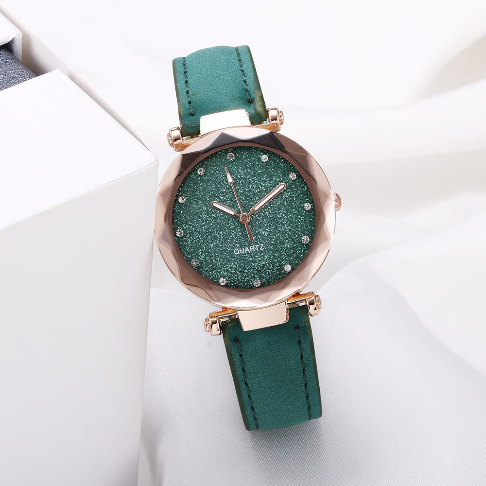 Ceas elegant de dama, cu strasuri cu efect de diamant si curea din piele
