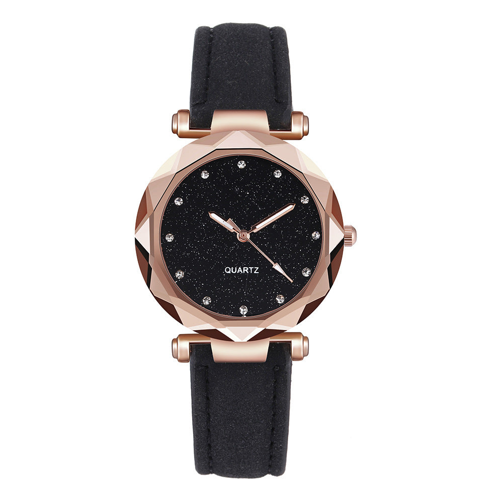 Ceas elegant de dama, cu strasuri cu efect de diamant si curea din piele