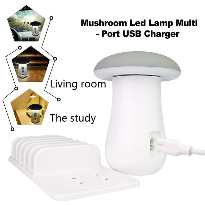 Lampă LED USB în formă de ciupercă, cu prize de încărcare USB și suport pentru telefon