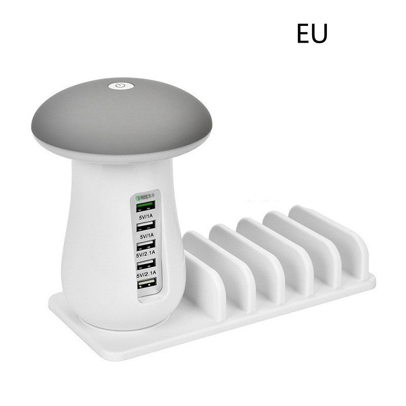 Lampă LED USB în formă de ciupercă, cu prize de încărcare USB și suport pentru telefon