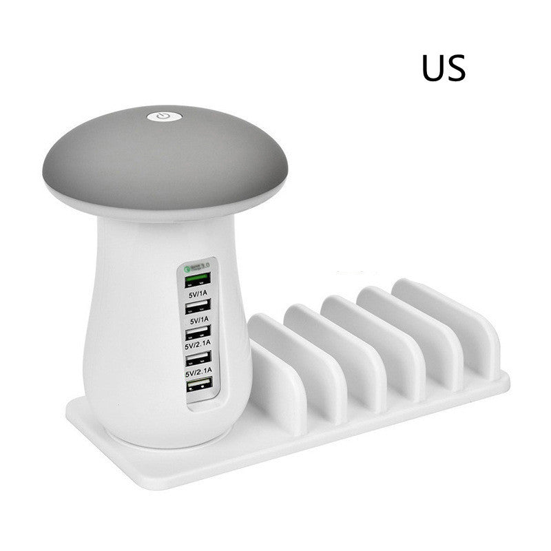 Lampă LED USB în formă de ciupercă, cu prize de încărcare USB și suport pentru telefon