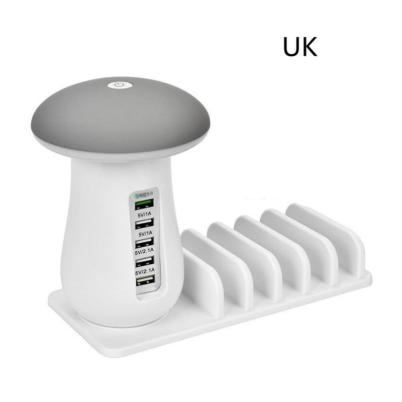 Lampă LED USB în formă de ciupercă, cu prize de încărcare USB și suport pentru telefon