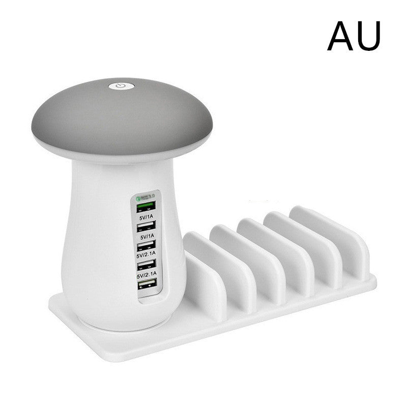 Lampă LED USB în formă de ciupercă, cu prize de încărcare USB și suport pentru telefon