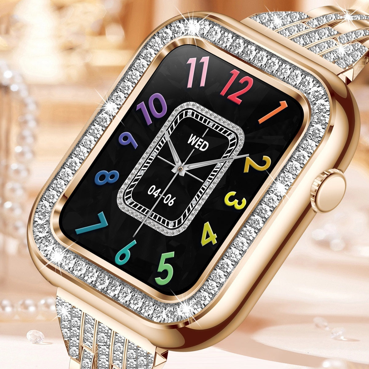 Ceas digital de dama cu cadran cu efect de diamant