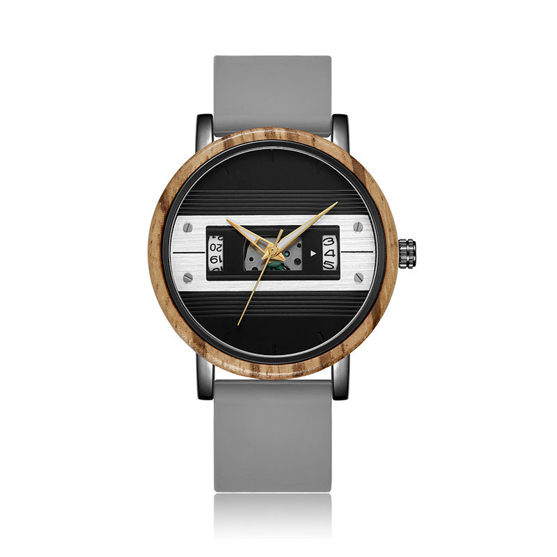 Ceas digital unisex cu cadran din lemn