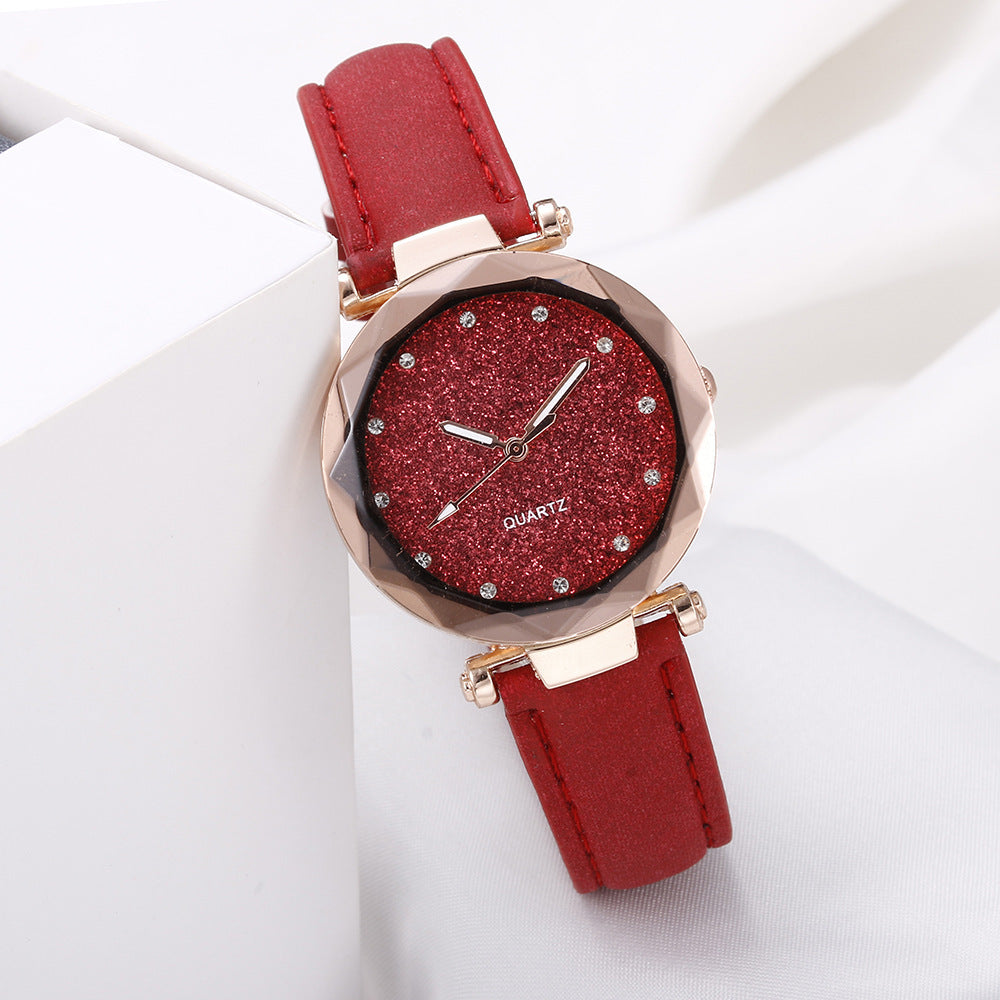 Ceas elegant de dama, cu strasuri cu efect de diamant si curea din piele