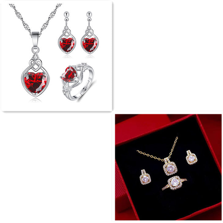Set de bijuterii cu pandantiv cu pietre prețioase din zircon Colier cu cercei cu știfturi de culoare aurie Inel