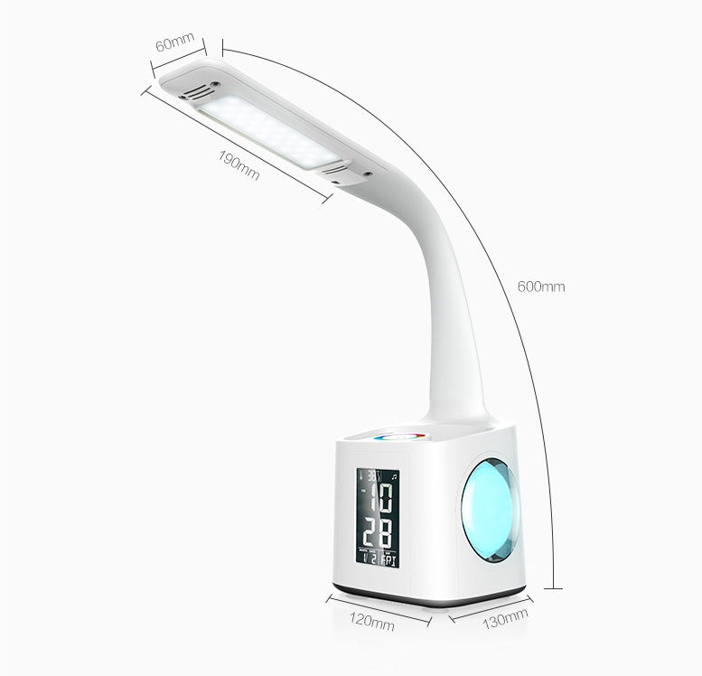Lampa de masa LED multicolora, cu port de incarcare USB, ecran LCD cu ora si data, suport obiect