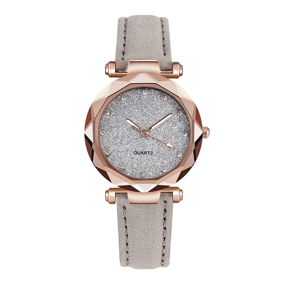 Ceas elegant de dama, cu strasuri cu efect de diamant si curea din piele