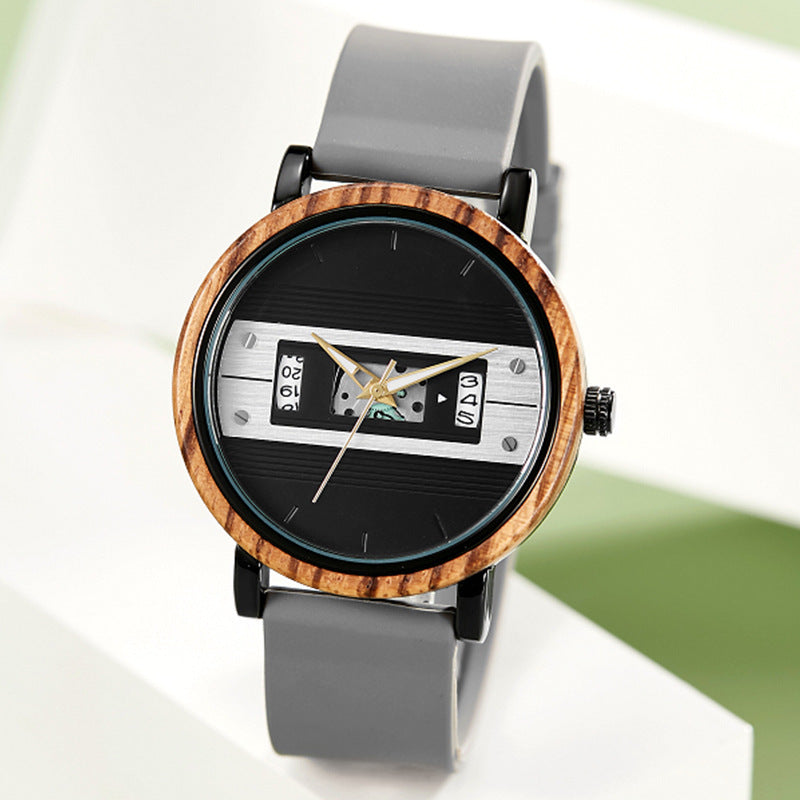 Ceas digital unisex cu cadran din lemn