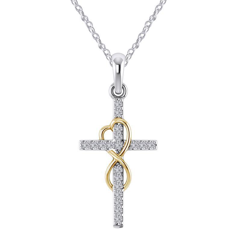 Colier cu pandantiv în cruce din aliaj cu efect de diamant cu opt caractere
