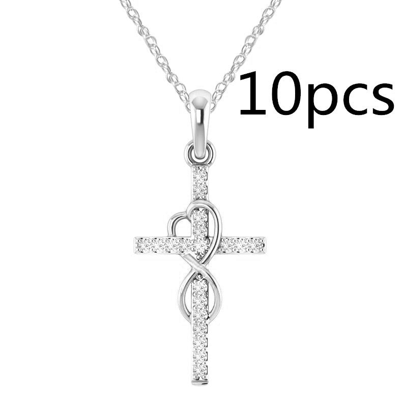 Colier cu pandantiv în cruce din aliaj cu efect de diamant cu opt caractere