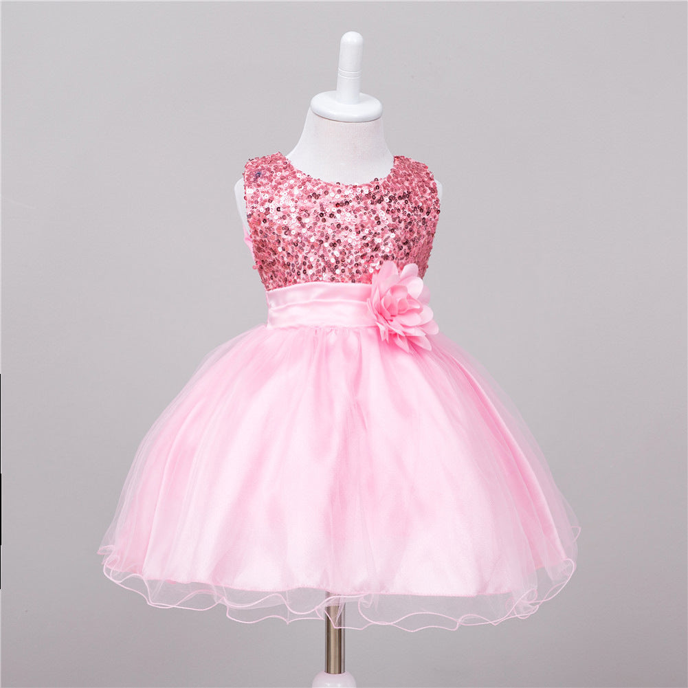Rochie de printesa pentru fete cu paiete si flori