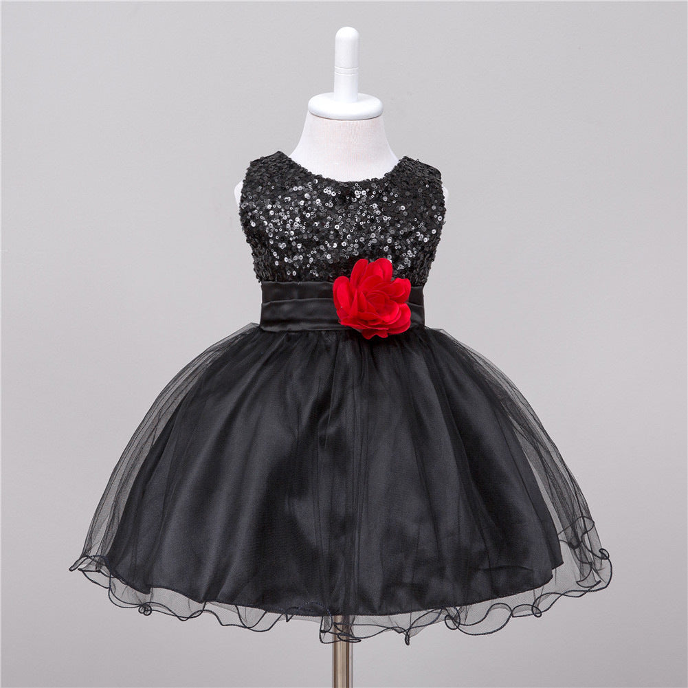 Rochie de printesa pentru fete cu paiete si flori