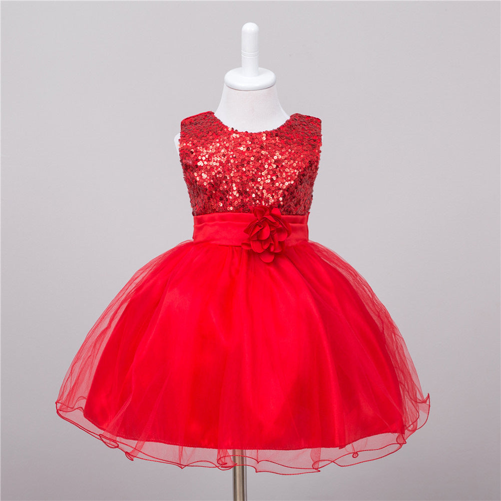 Rochie de printesa pentru fete cu paiete si flori