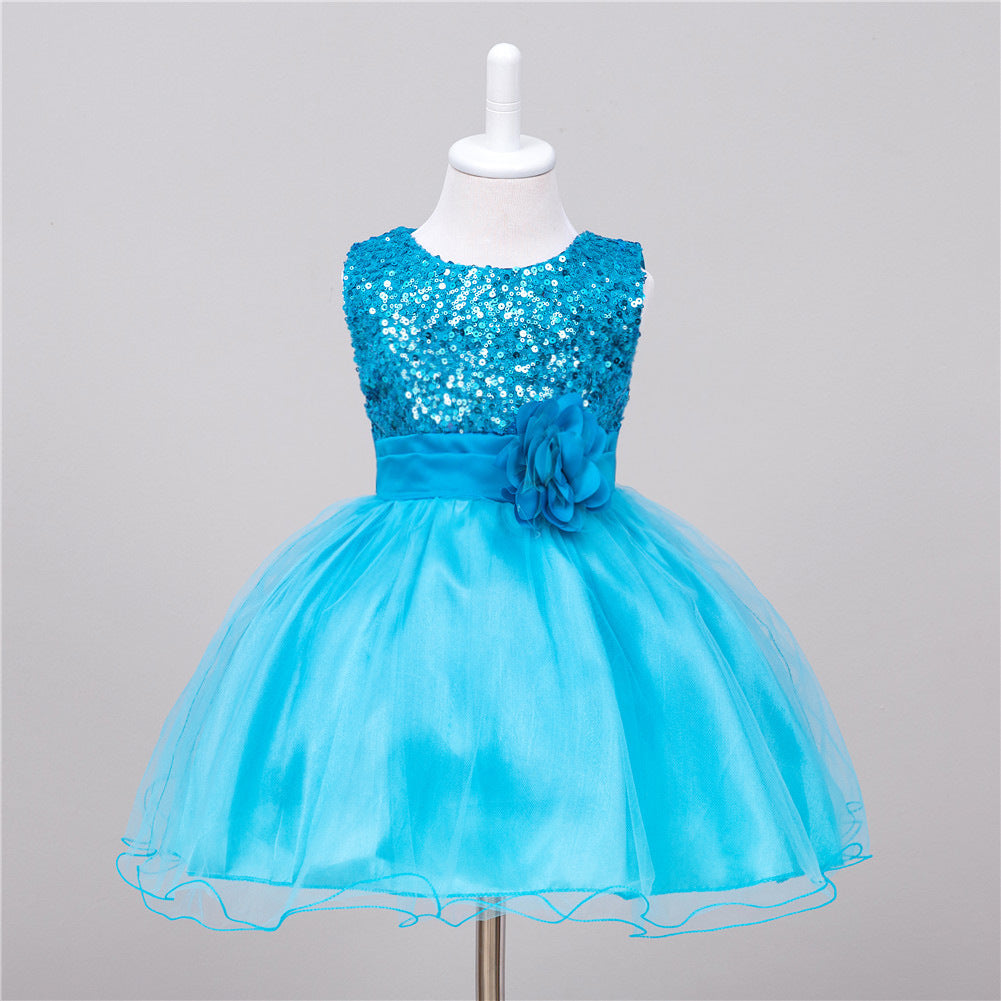 Rochie de printesa pentru fete cu paiete si flori