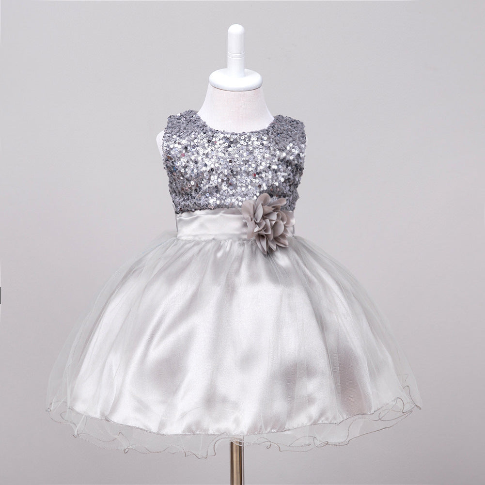 Rochie de printesa pentru fete cu paiete si flori