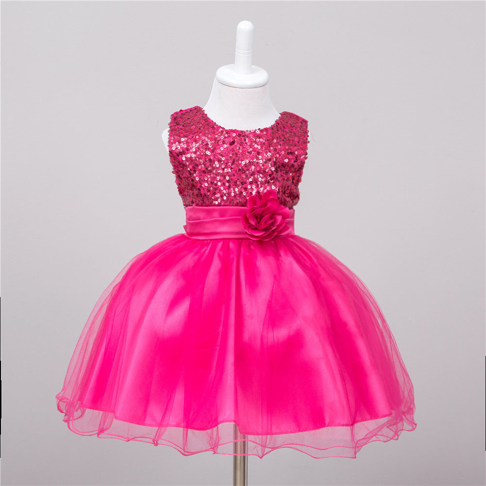 Rochie de printesa pentru fete cu paiete si flori