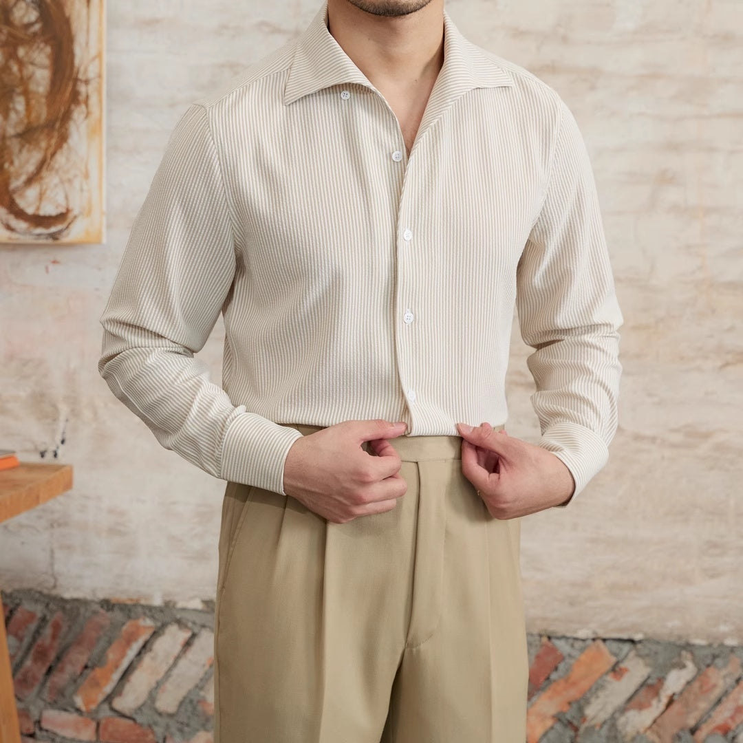 Cămașă bărbătească cu mânecă lungă în dungi, slim fit