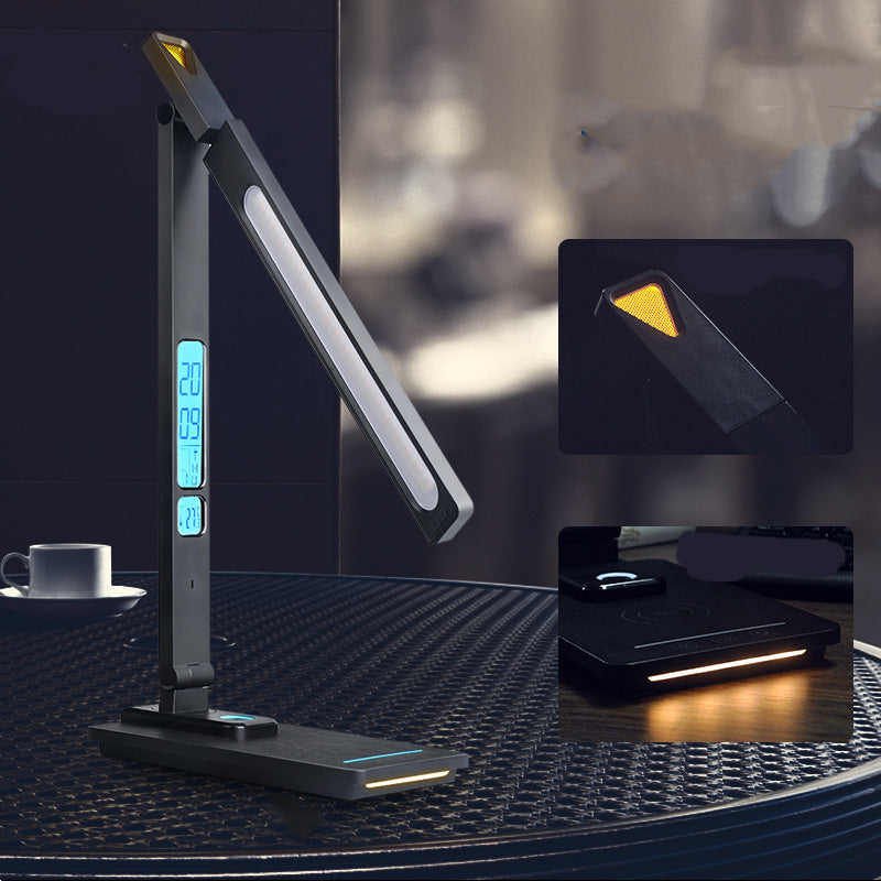 Lampa LED multicolor 2 in 1, cu sistem de incarcare rapida wireless pentru telefonul mobil, afisaj LCD cu timp