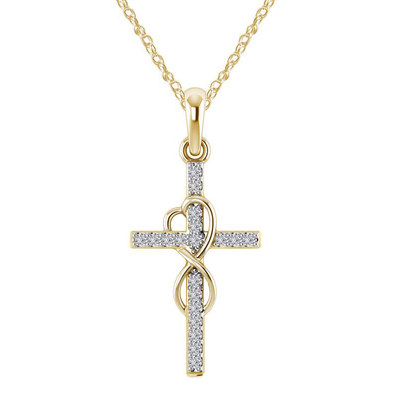 Colier cu pandantiv în cruce din aliaj cu efect de diamant cu opt caractere