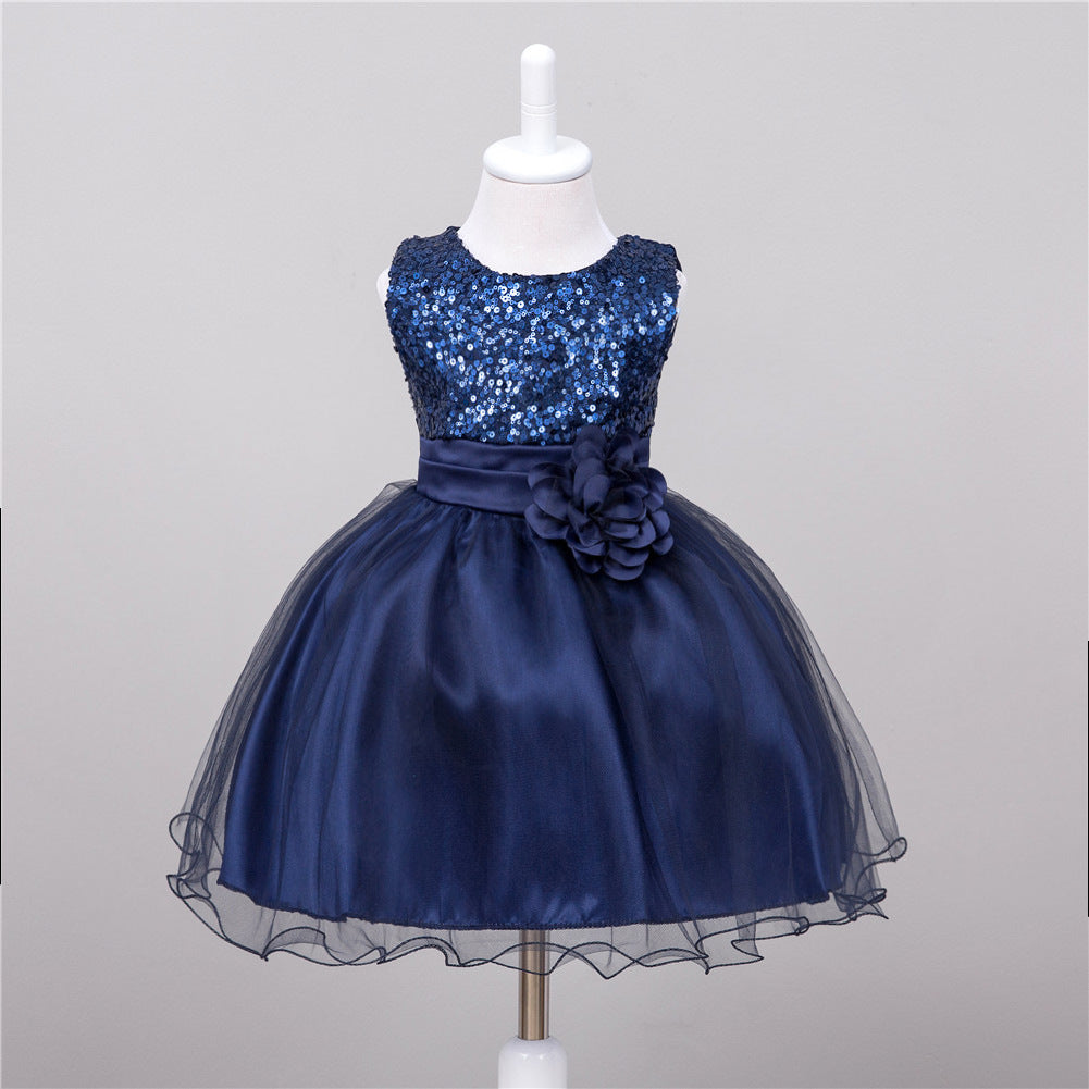 Rochie de printesa pentru fete cu paiete si flori