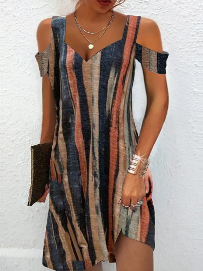 Rochie de damă cu decolteu în V cu imprimeu color block
