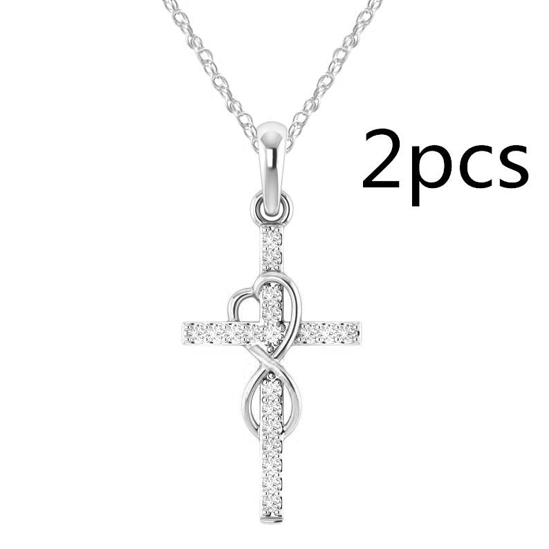 Colier cu pandantiv în cruce din aliaj cu efect de diamant cu opt caractere