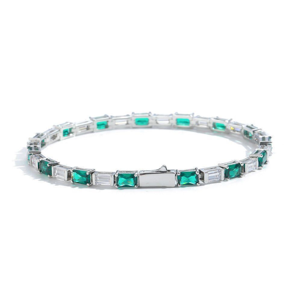 Brățară simplă de damă din zirconiu dreptunghiular verde și alb