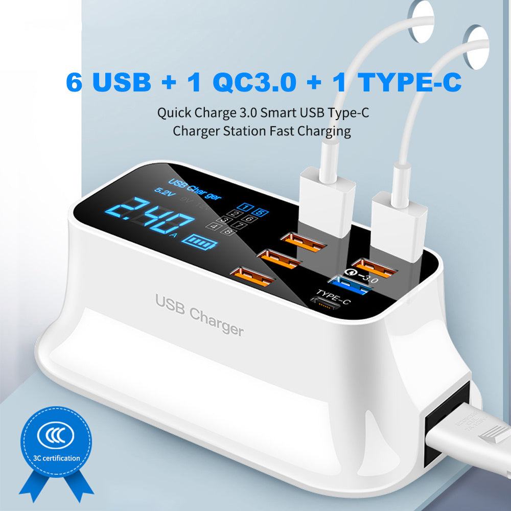 Încărcător rapid multi-USB inteligent pentru dispozitive mobile, afișaj LCD