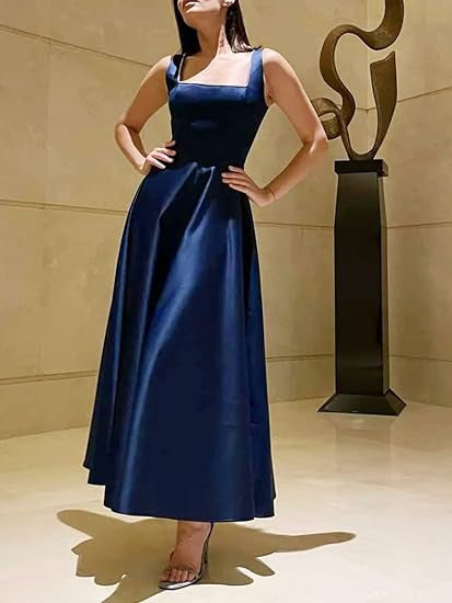 Women's long dress with low cut and square collar