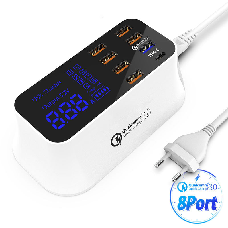 Încărcător rapid multi-USB inteligent pentru dispozitive mobile, afișaj LCD
