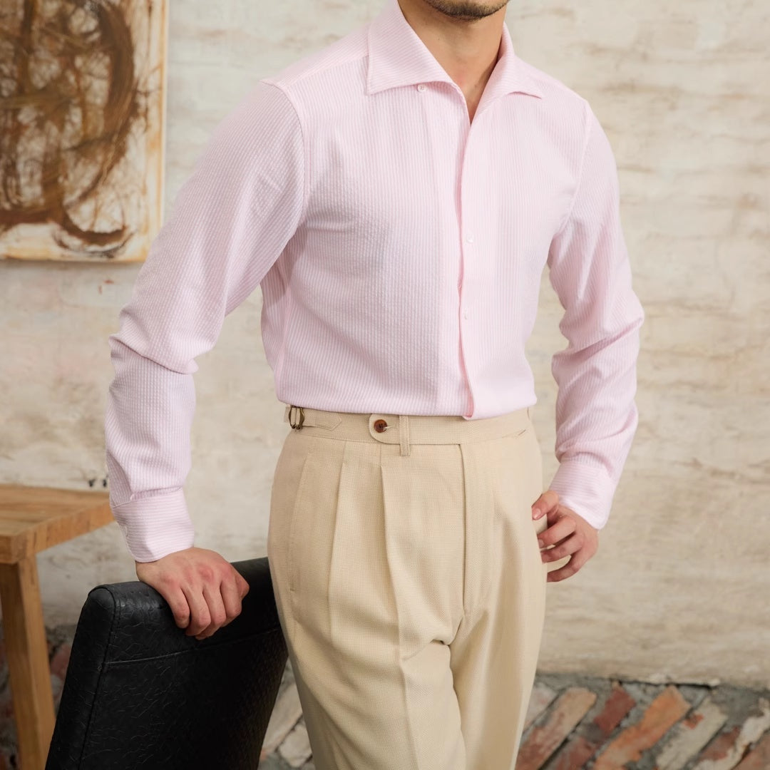 Cămașă bărbătească cu mânecă lungă în dungi, slim fit