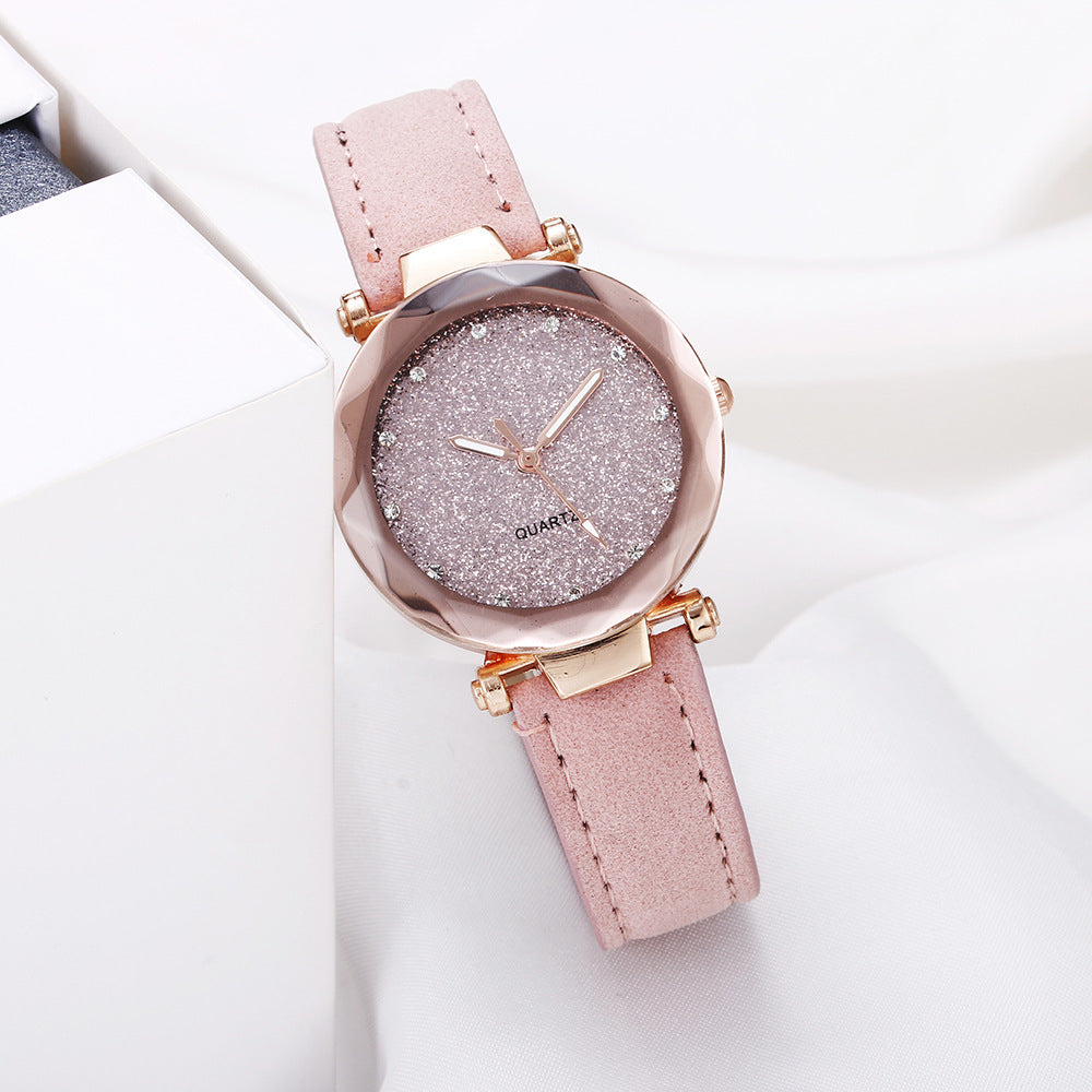 Ceas elegant de dama, cu strasuri cu efect de diamant si curea din piele