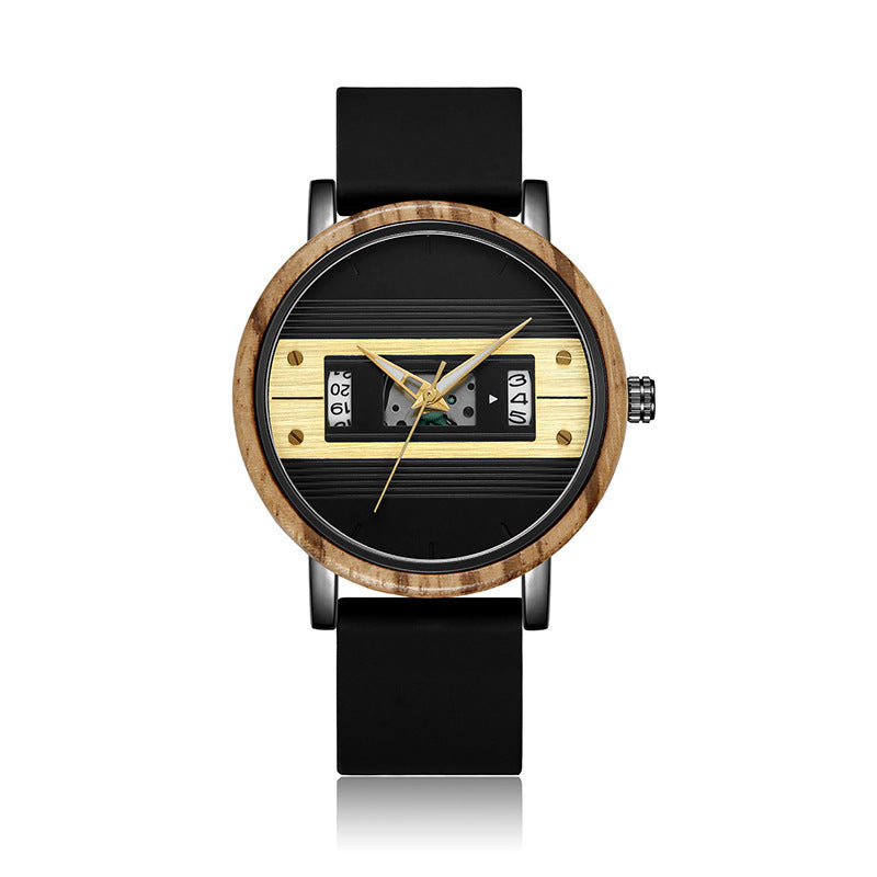 Ceas digital unisex cu cadran din lemn