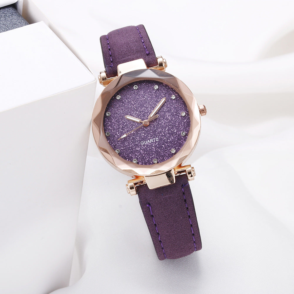 Ceas elegant de dama, cu strasuri cu efect de diamant si curea din piele