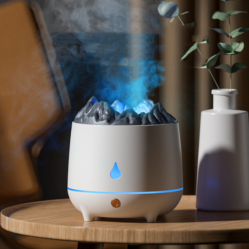 Umidificator și difuzor de aromă în formă de vulcan, lumină LED multicoloră