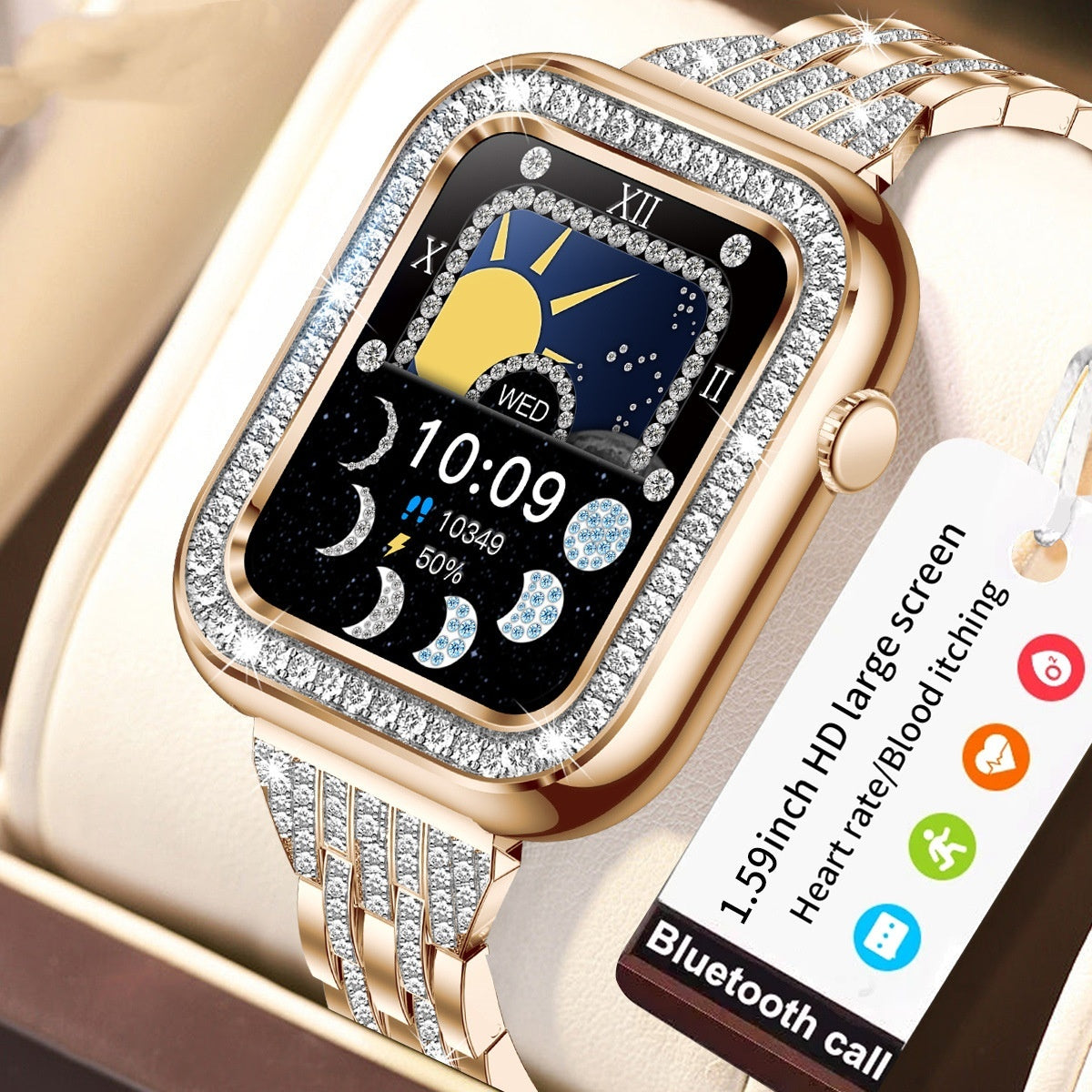 Ceas digital de dama cu cadran cu efect de diamant