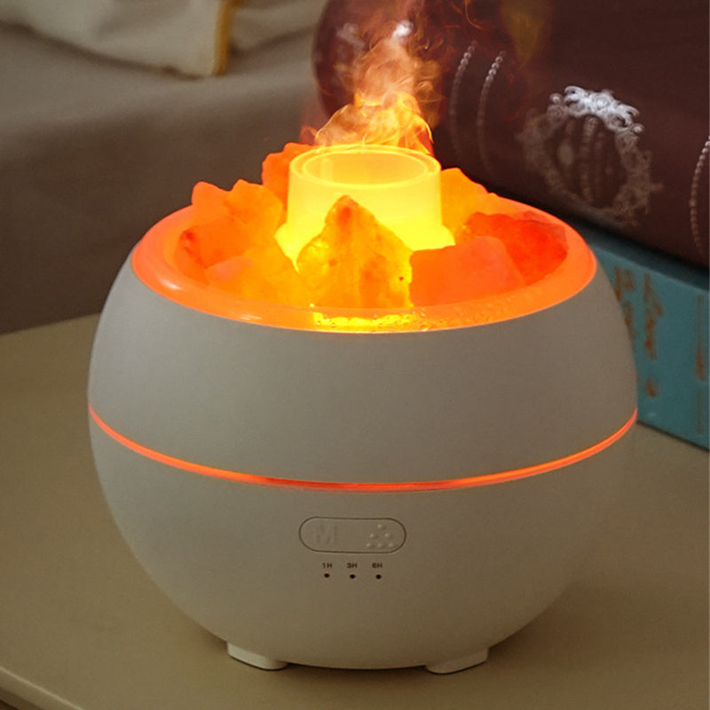 Umidificator de aer/aromă cu simulare de flacără cu piatră de sare, lumină LED