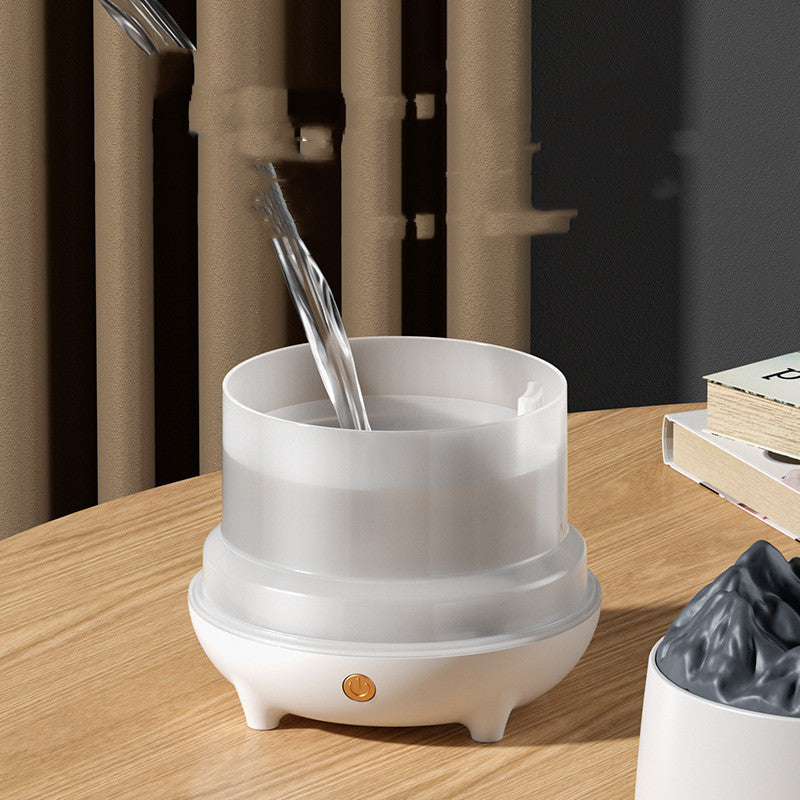 Umidificator și difuzor de aromă în formă de vulcan, lumină LED multicoloră
