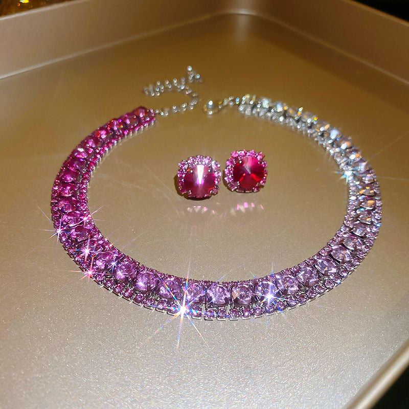 Set colier cu cercei patrati, efect de diamant