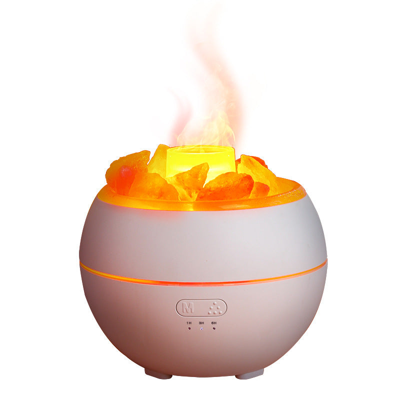 Umidificator de aer/aromă cu simulare de flacără cu piatră de sare, lumină LED